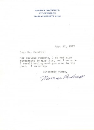 Norman Rockwell signed Type Letter Signed - Autograph